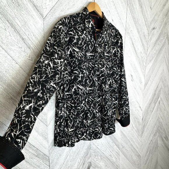 Au Noir Long Sleeve Shirt Black Geometric Allover Print Mens XL (5) Flip Cuff - Picture 3 of 6